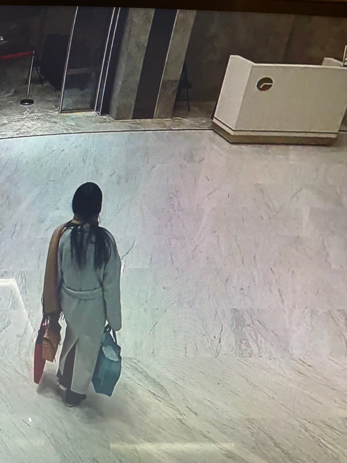 A先生指控監視器拍下許女偷走裝有現金的提袋。(讀者提供)