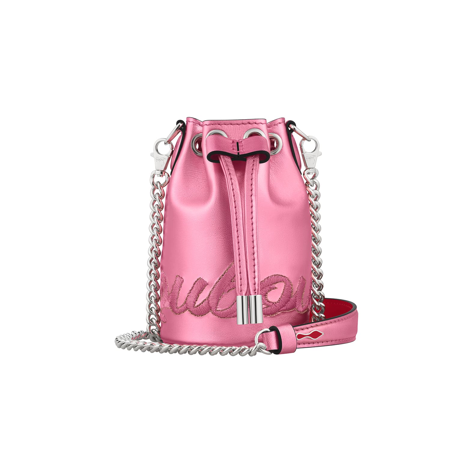 Marie Jane金屬粉皮革迷你水桶包。NT$39,000(Christian Louboutin提供)