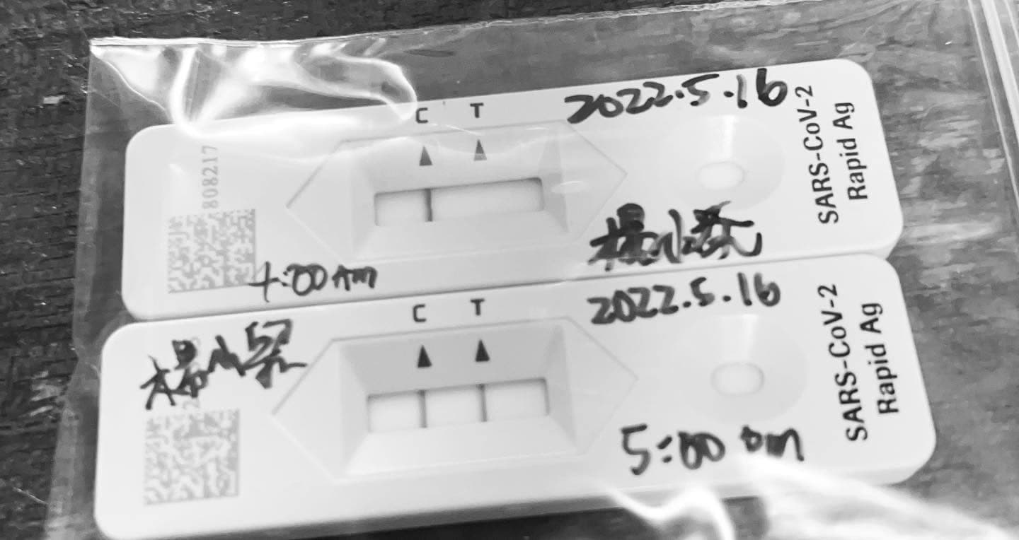 楊小黎昨天在臉書公開她的快篩兩條線照片。(翻攝楊小黎臉書)