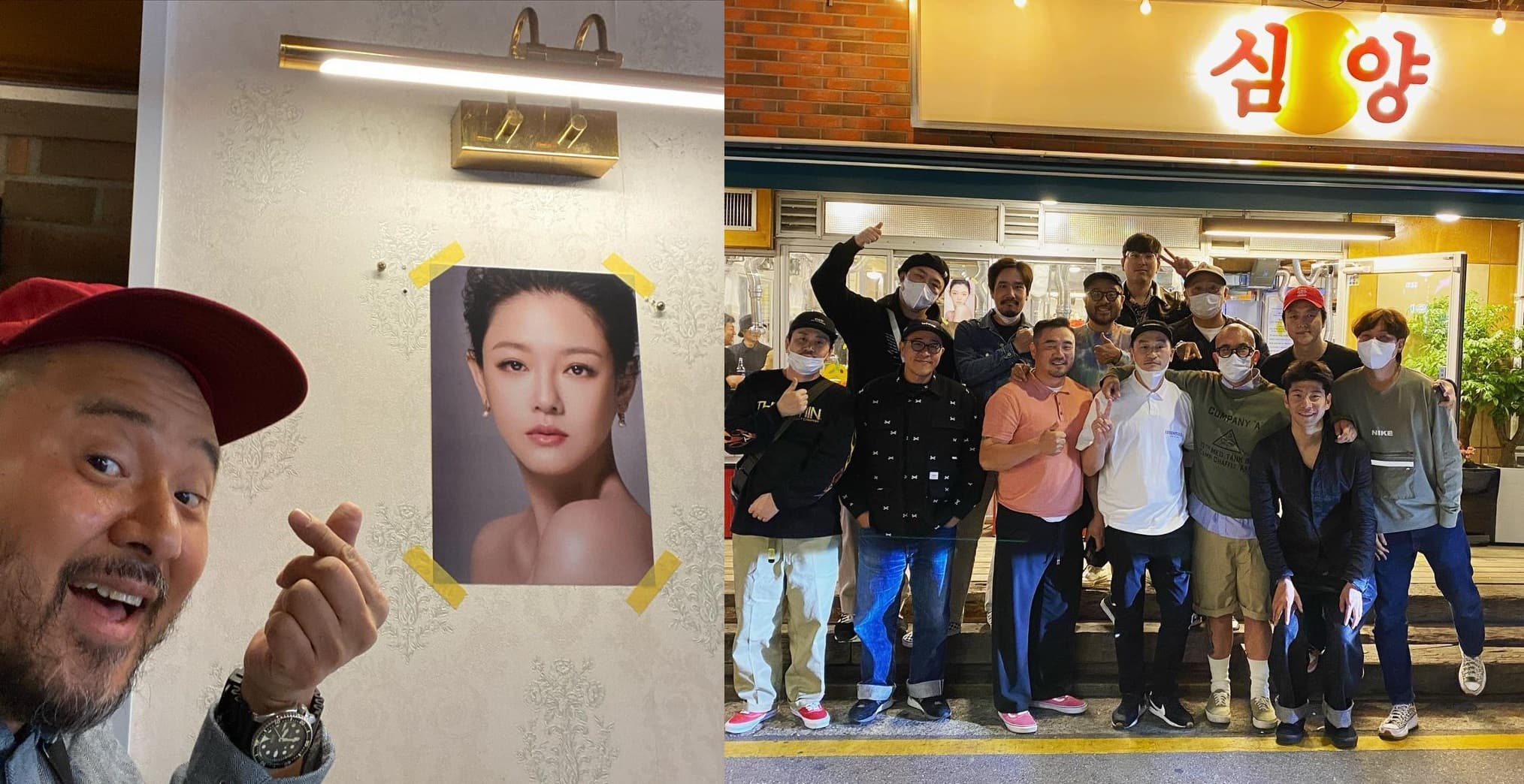沈泰允日前餐廳開幕時收到具俊曄與大S的祝賀花籃,他特地在店內貼大S照片合影致謝(左圖),返韓的具俊曄昨也到沈泰允的店裡與好友相見歡。(翻攝自沈泰允Instagram)