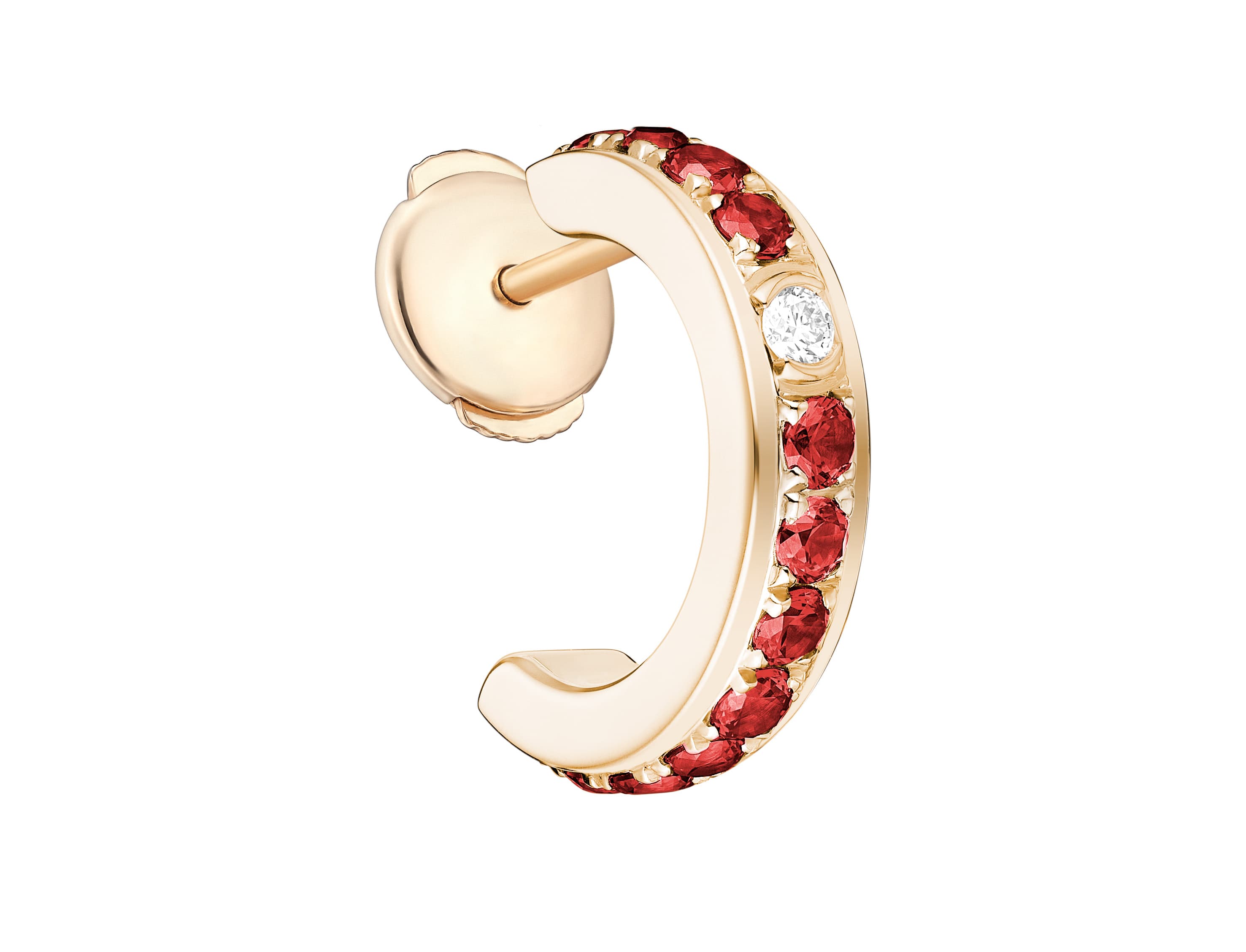 Possession系列18K玫瑰金紅寶石鑽石單圈耳環 NT$62,000 PIAGET。(PIAGET提供)
