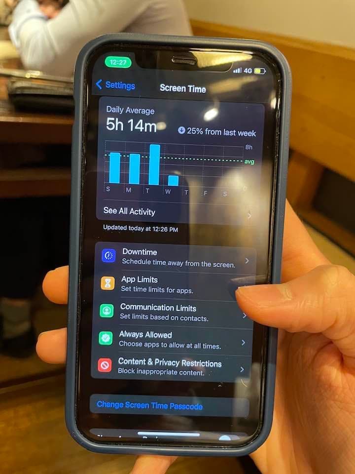 賈子謙使用iPhone內建的App Limits,設定每種App一天只能使用多少分鐘。(王蘭芬授權)