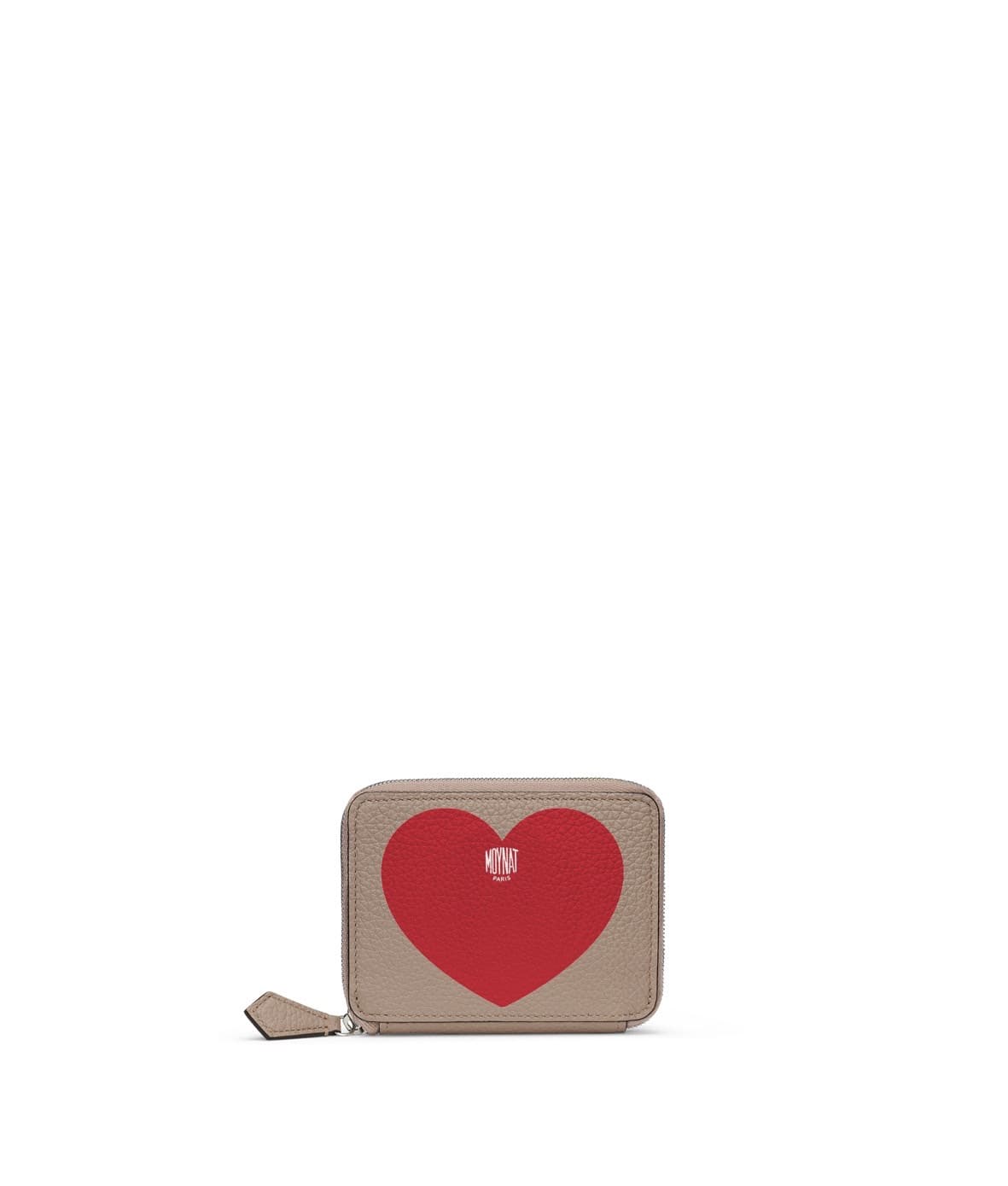 Zippy Heart Marquetryvu斑鳩灰鮮紅色小包。NT$21,300。(MOYNAT提供)