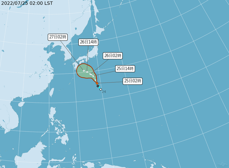 中央氣象局發布一熱帶性低氣壓預測走向。(中央氣象局提供)