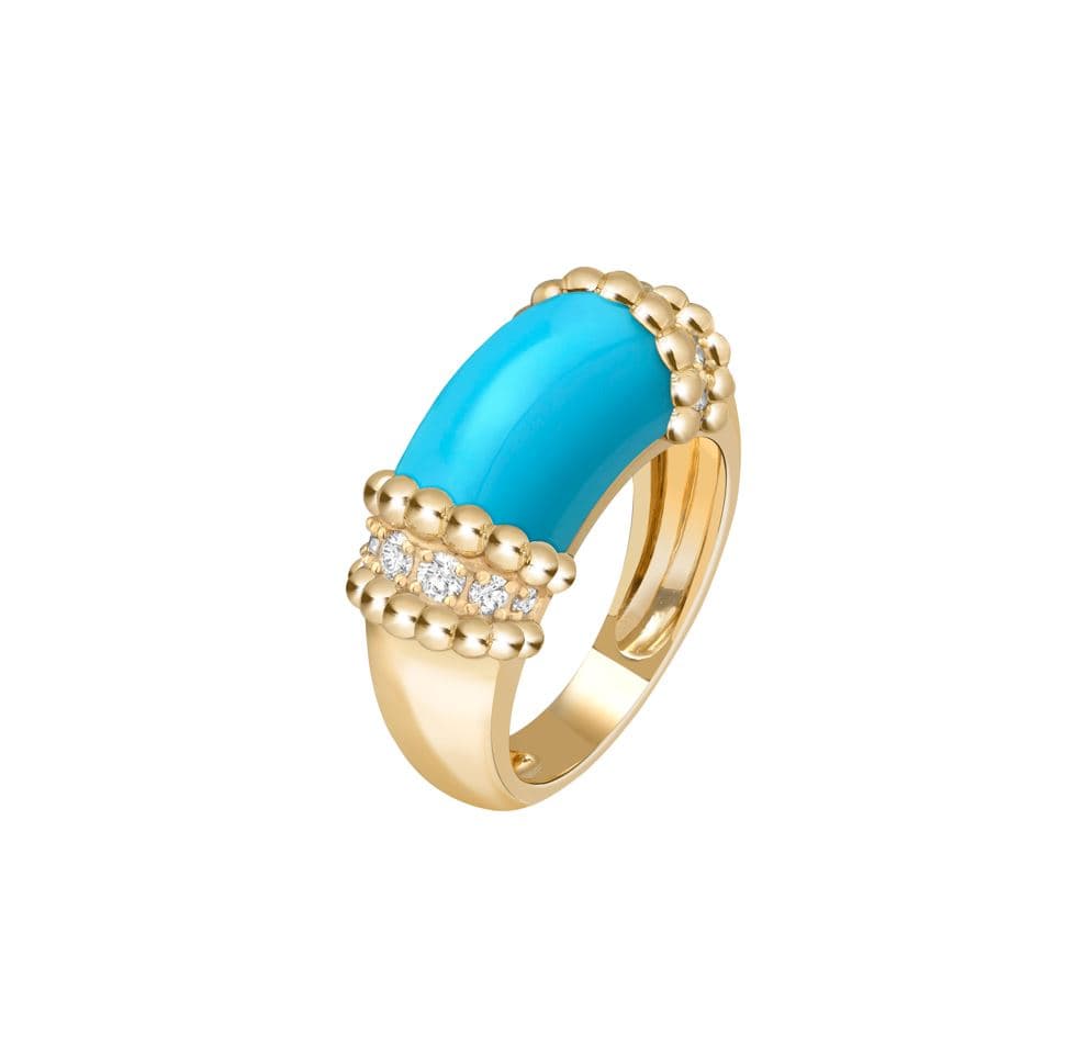 Van Cleef & Arpels_Perlée couleurs戒指，黃K金、綠松石及鑽石。NT$300,000（梵克雅寶提供）