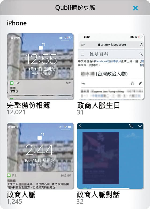 豆腐頭隨身碟截圖顯示,林的手機內藏有與政商名流來往互動的紀錄。(示意畫面)