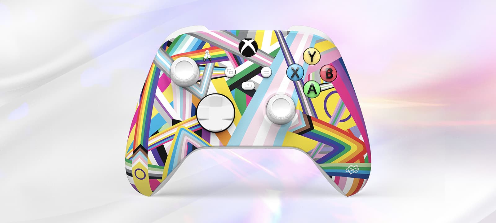 Xbox Design Lab提供多款獨家設計款式,例如由LGBTQIA+群體旗幟交織而成的特別款。(台灣微軟提供)