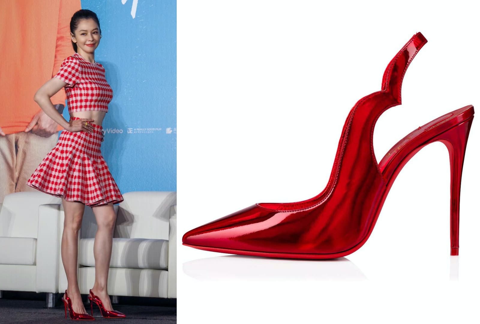 徐若瑄同款的金屬紅色漆皮Hot Chick Sling。NT$29,500(Christian Louboutin提供)