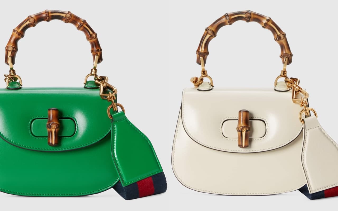 GUCCI BAMBOO 1947亮綠色與白色迷你包。各NT$98,700。(古馳提供)
