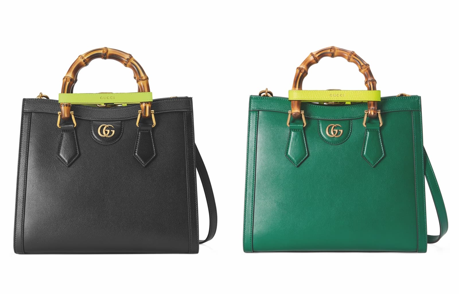 GUCCI Diana黑色與綠色小型手提包。各NT$129,300。(古馳提供)