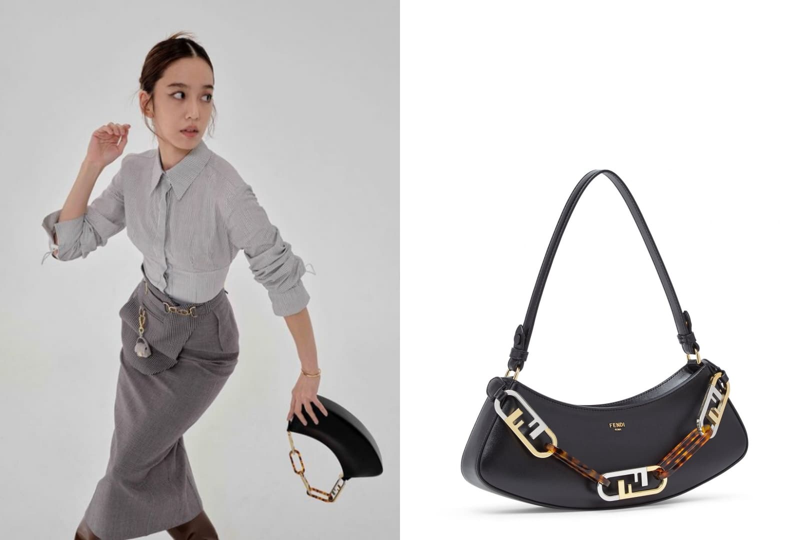 陳庭妮示範的FENDI牛皮O' Lock Swing。NT$76,000。(FENDI提供)