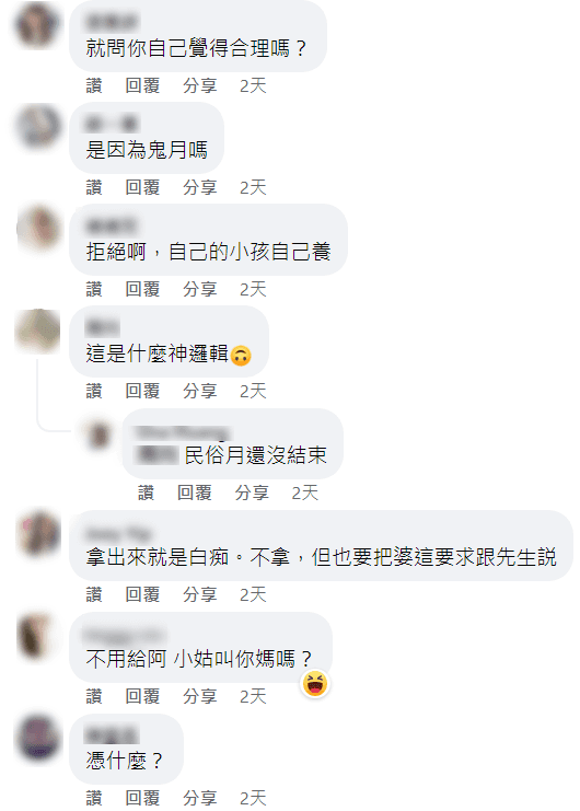 網友覺得婆婆開口向媳婦要錢實在是神邏輯。(翻攝「毒姑九賤婆媳討論區」臉書社團)
