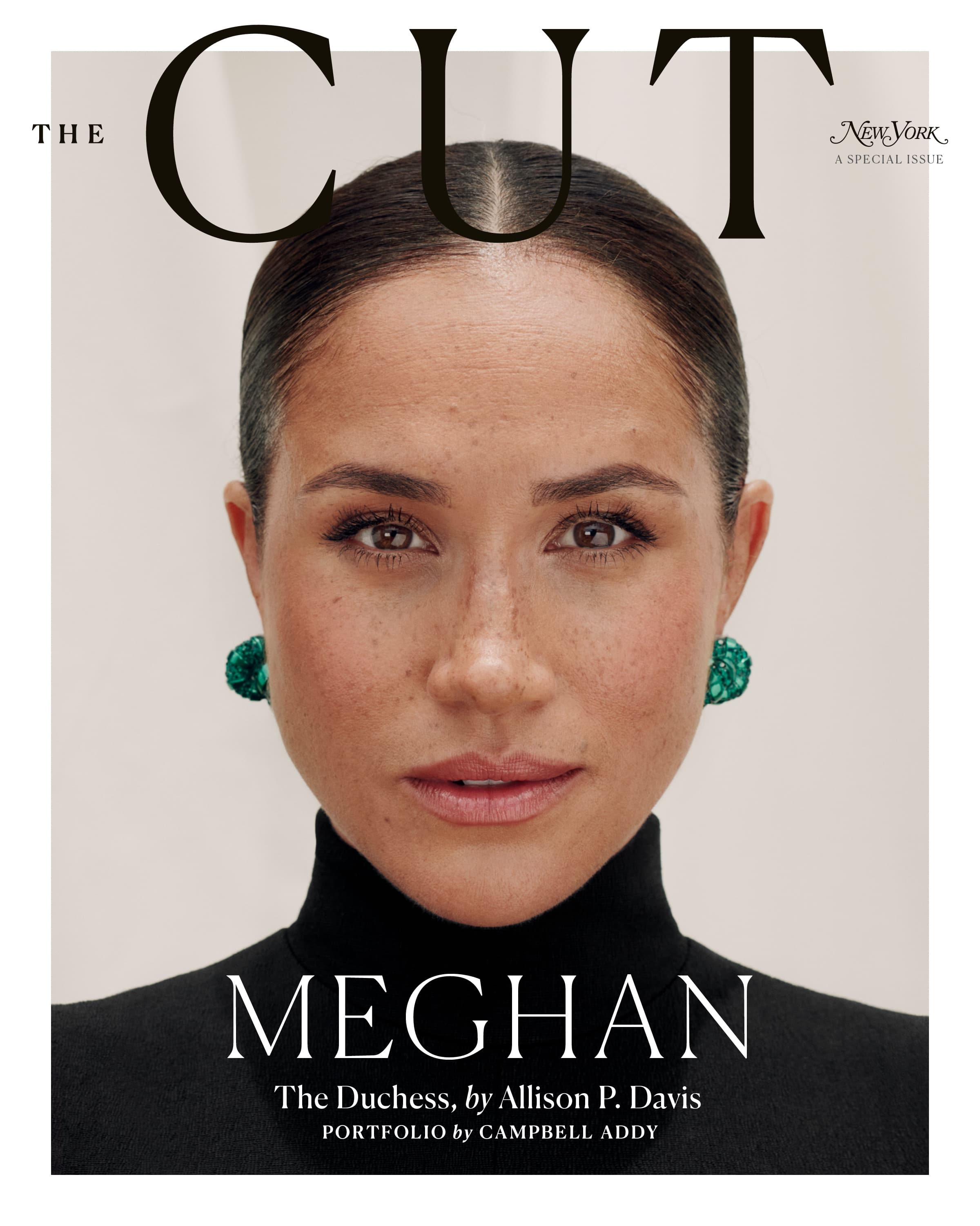 梅根登上《The Cut》雜誌封面,下方還寫有「公爵夫人」的王室頭銜。(翻攝 The Cut推特)