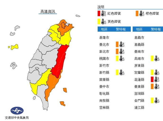中央氣象局發布高溫資訊。（中央氣象局提供）