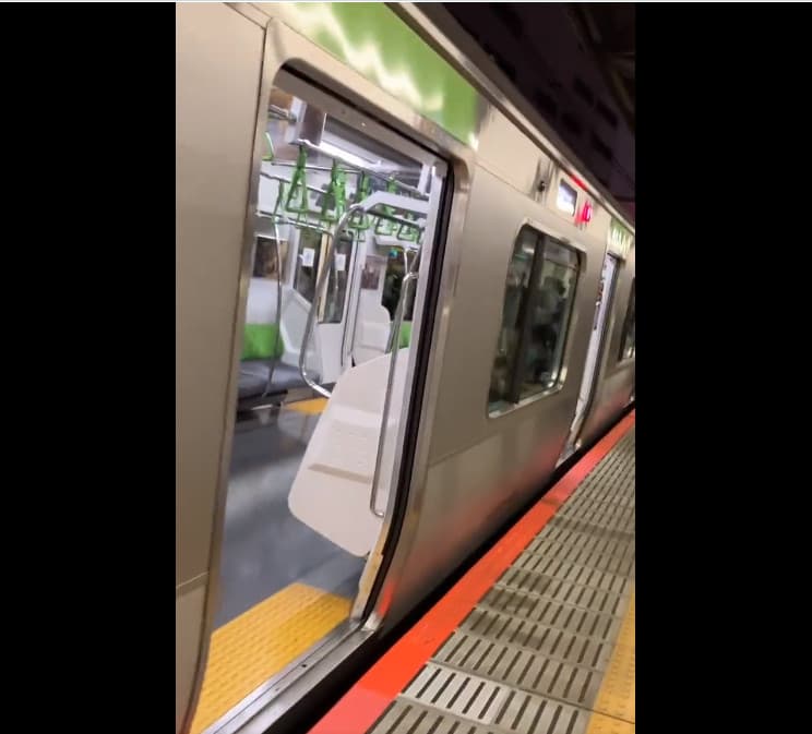 列車停駛只能暫停在月台上,列車門呈開啟狀態。(翻攝推特)