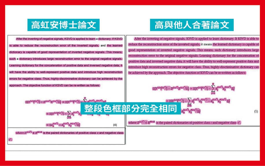 高虹安的博士論文,有不少段落與2017年在資策會發表的合著期刊論文內容相同。(讀者提供)