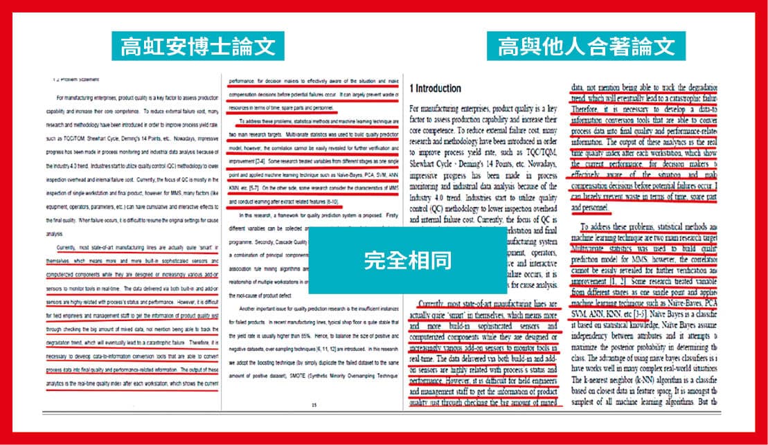 本刊報導高虹安博士論文涉抄襲,高指媒體不該僅以4頁截圖就指控她涉抄襲及剽竊。事實上,本刊比對,高虹安的博士論文與2份資策會論文期刊有4161字相同,占了其論文的25%。