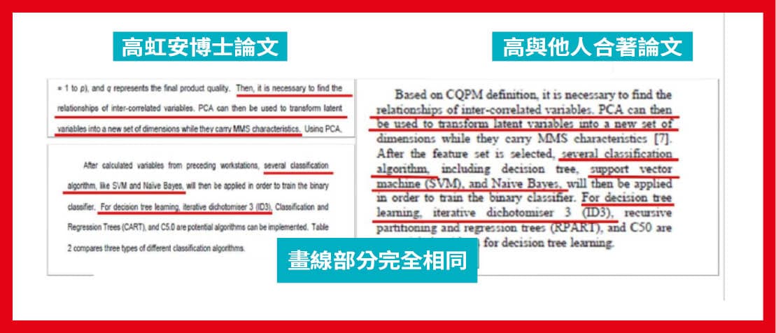 本刊報導高虹安博士論文涉抄襲,高指媒體不該僅以4頁截圖就指控她涉抄襲及剽竊。事實上,本刊比對,高虹安的博士論文與2份資策會論文期刊有4161字相同,占了其論文的25%。