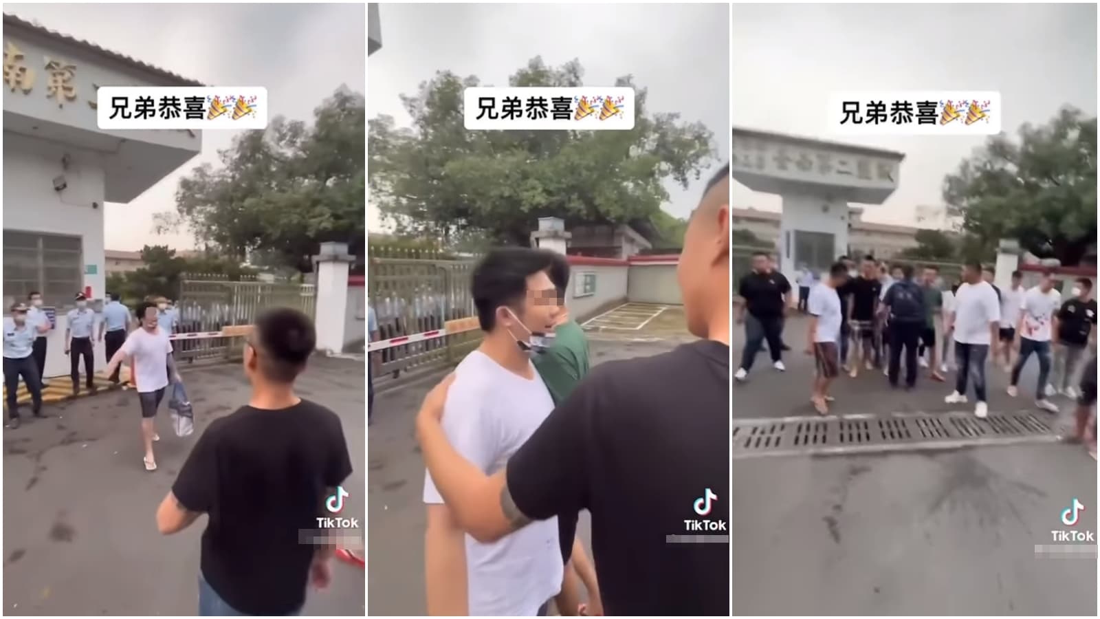 一群男子聚眾前往監獄接假釋的友人。(翻攝自爆料公社)