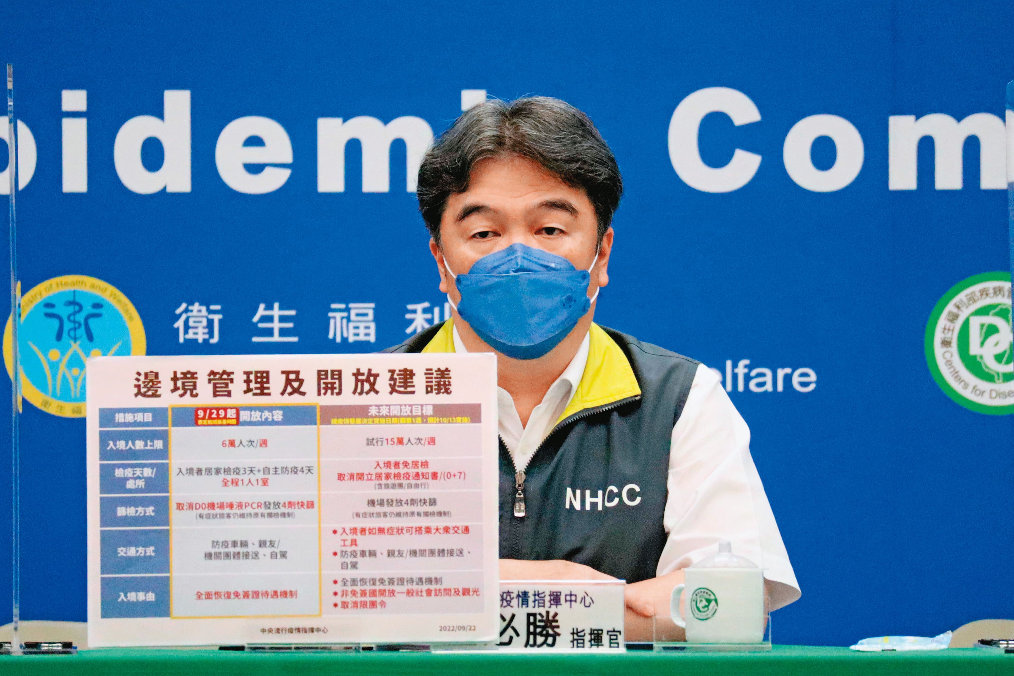 疫情指揮中心22日宣布邊境解封措施。(衛福部提供)