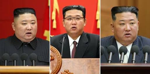 金正恩的復胖歷程,左起為2020年的狀態,中間為2021年狀態,一度減重20公斤,右圖為現在又胖回來了。(翻自《朝鮮日報》)