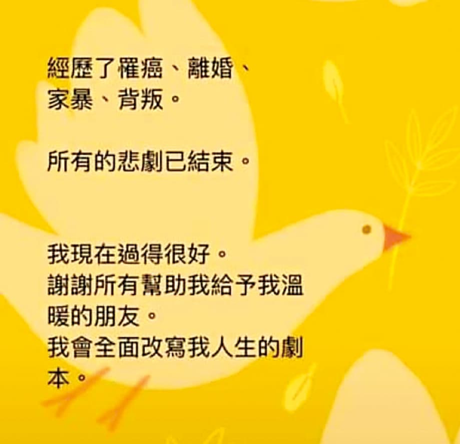 周羿在限動中透露經歷了「罹癌、離婚、家暴、背叛」,讓陳家逵婚內的行徑曝光。(翻攝自周羿IG)