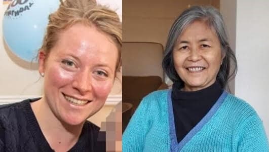 英國女子米契爾(左)涉嫌殺害好友、馬來西亞國民張美坤,檢方推測犯案動機出於錢。(翻攝推特@CrimeLdn、@CourtNewsUK)