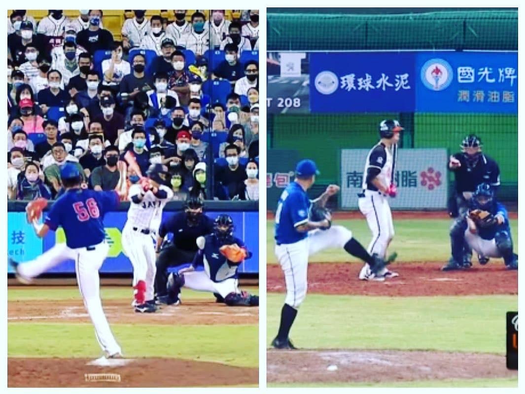 郭泓志(右圖)得知外甥林振瑋在國際賽飆出159公里火球,他興奮po出2人各自在投手丘上的對照圖,並嗨翻直呼「有學到ㄛ(哦)」。(翻攝自郭泓志臉書)