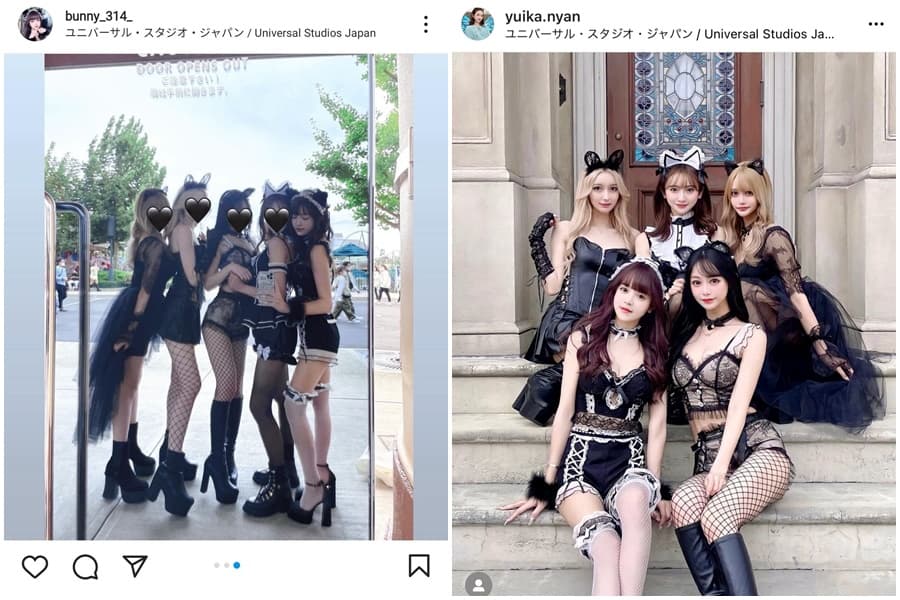 一群女遊客在園區內穿著暴露服裝,布料都比少的。(翻攝自IG)