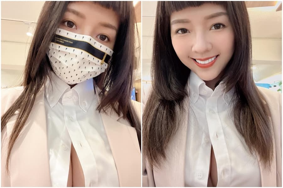 嘉義市議員參選人先前身穿白襯衫爆乳現身抽籤。(翻攝自Molly 翎熹臉書)