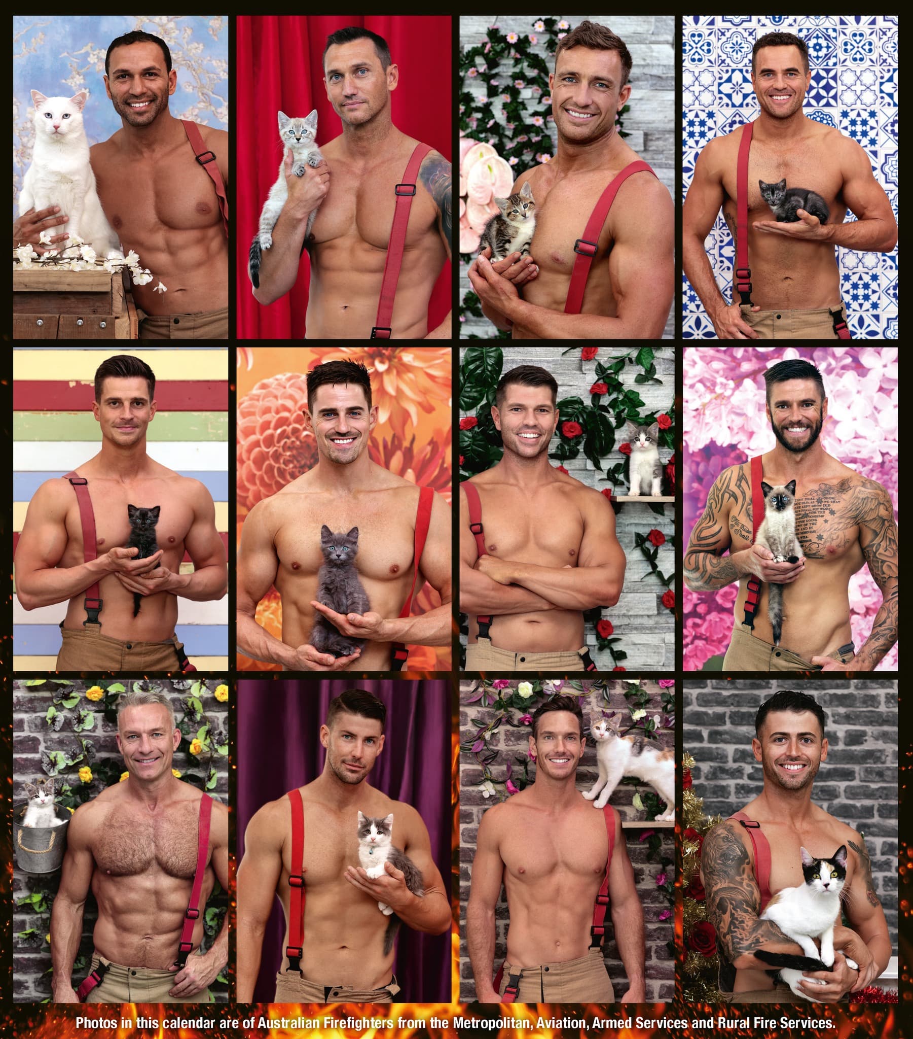 猛男消防員手捧貓咪融化網友。(翻攝自Australian Firefighters Calendar)