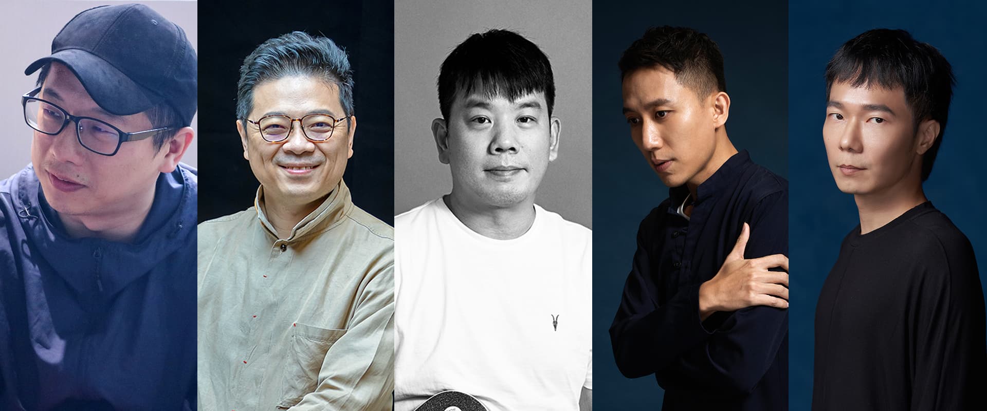 金馬獎「電影音樂論壇」講者(由左至右:柯智豪、李哲藝、李銘杰、黃衍仁、盧律銘)。(金馬執委會提供)