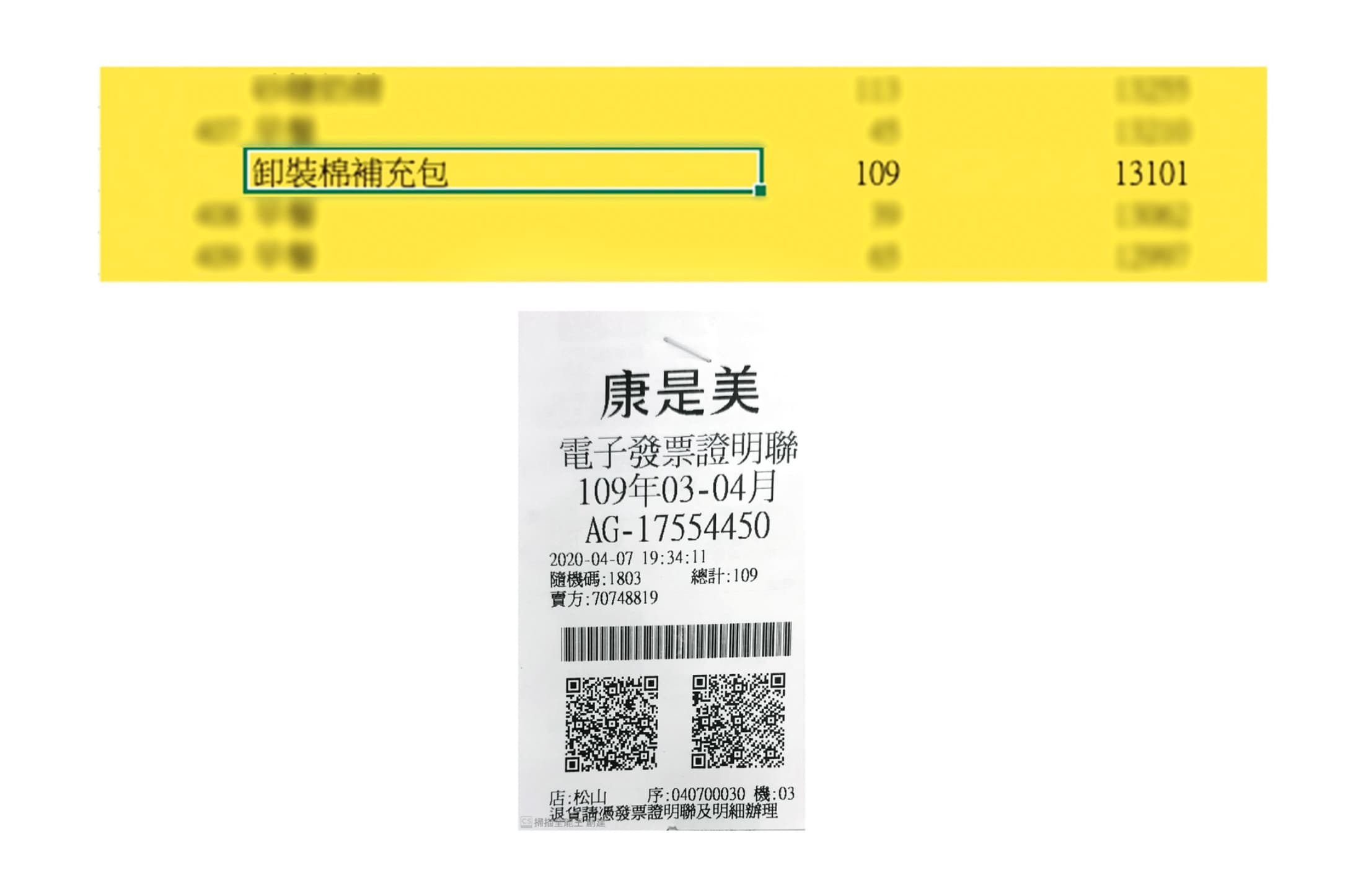 林耕仁出示卸妝棉補充包收據等資料,質疑高虹安將公費助理的加班費當成個人小金庫。(林耕仁競辦提供)
