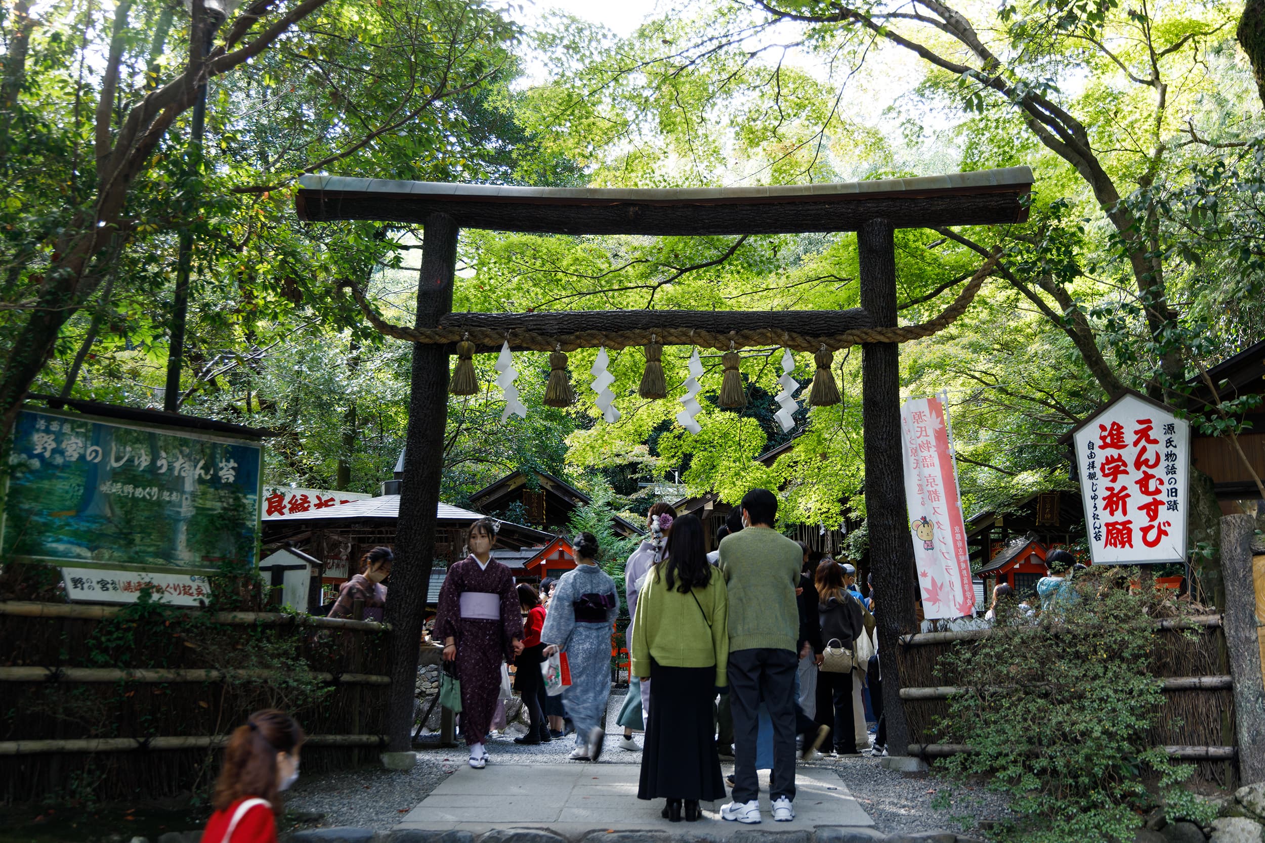 想要祈福的遊客已在野宮神社門前大排長龍。