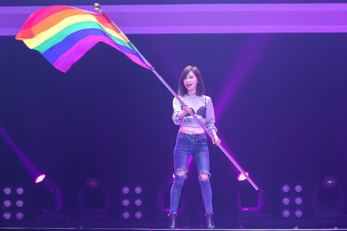 王心凌之前在小巨蛋舉辦演唱會,高舉彩虹旗支持婚姻平權。