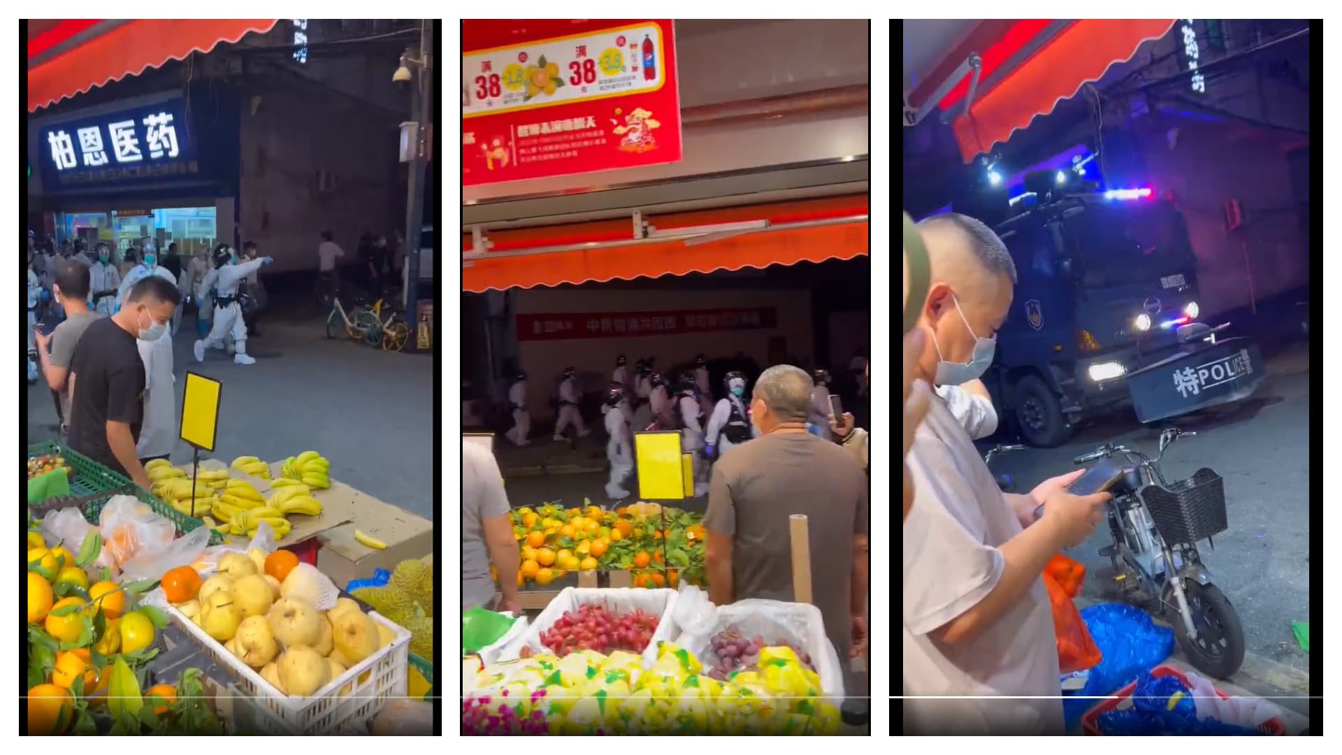 中國大量警察身穿全身防護衣,大陣仗的行動震撼路人。(翻攝自推特@whyyoutouzhele)