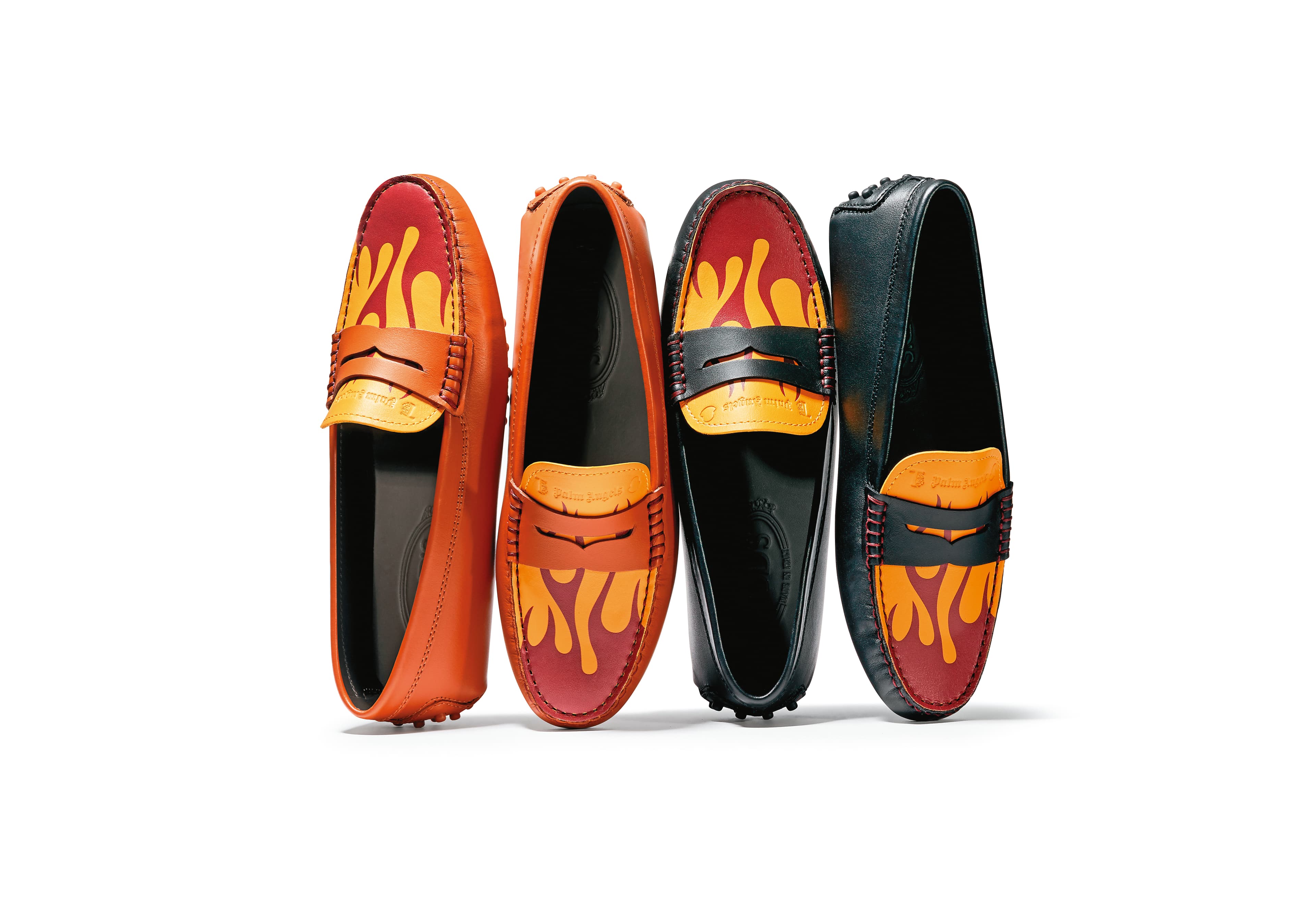 TOD'S X 8 MONCLER PALM ANGELS駝色與黑色豆豆鞋（男女同款）。各NT$21,300。（TOD'S提供）