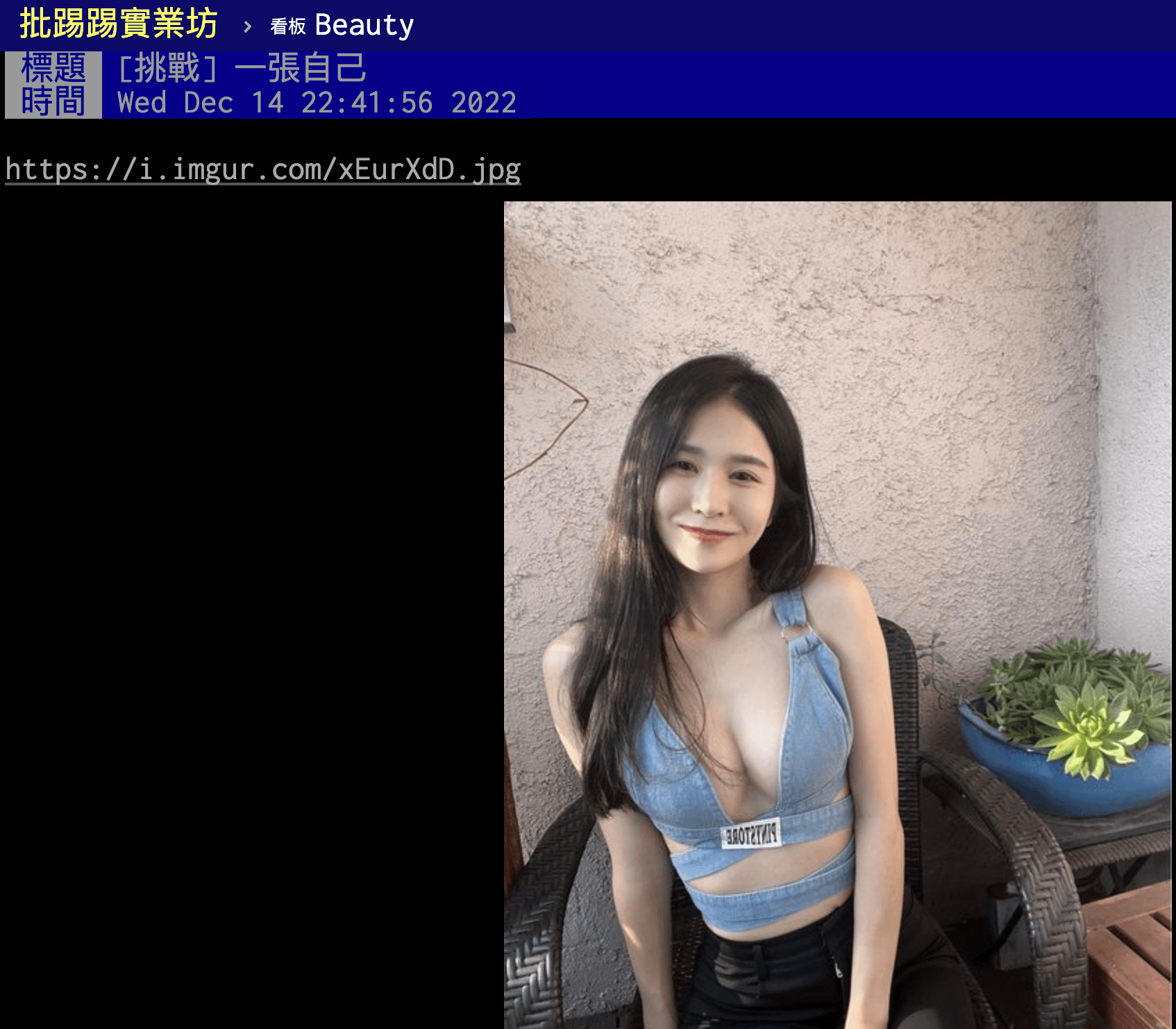 正妹在表特板放上自己的照片挑戰。(翻攝自PTT)