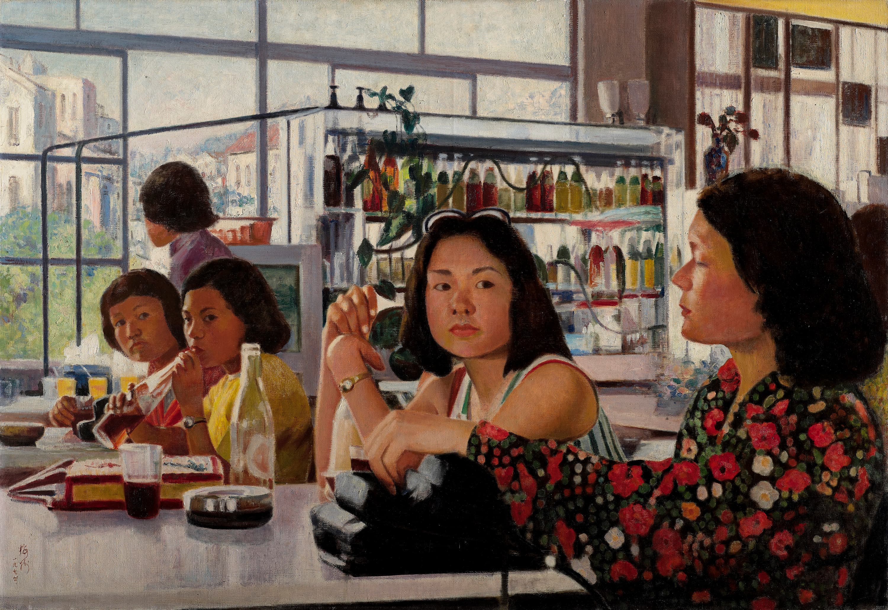 李梅樹作品〈冰果店〉，1974，油彩、畫布，89.5x130公分。（李梅樹紀念館提供）