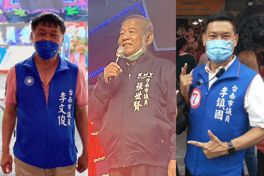台南市3名國民黨議員,跑票投給綠營,左起為李文俊、張世賢和李鎮國。(翻攝自李文俊、張世賢、李鎮國臉書)