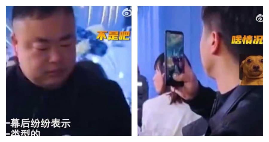 所有前任都鐵青著臉,避免目光接觸或揉揉眼瞼或拿手機拍照,幾乎沒有任何互動。(合成圖/翻攝微博)