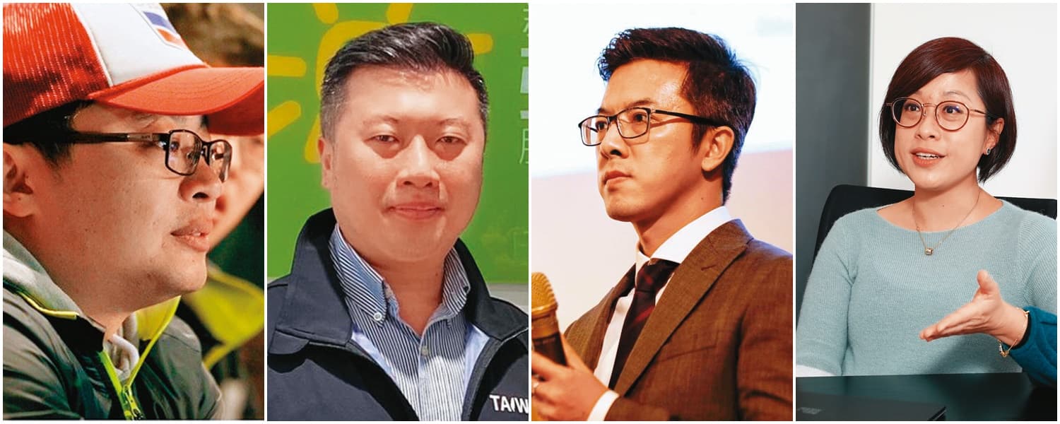 黨務人事大換血,(右起)前桃園市新聞處長詹賀舜新任網路部主任;新聞部主任鎖定湧言會的張志豪;轉型後的婦女部則找律師出身李晏榕擔任主任;媒創中心留任蘇系文宣大將翁世豪。(翻攝翁世豪/張志豪/詹賀舜臉書;資料照)