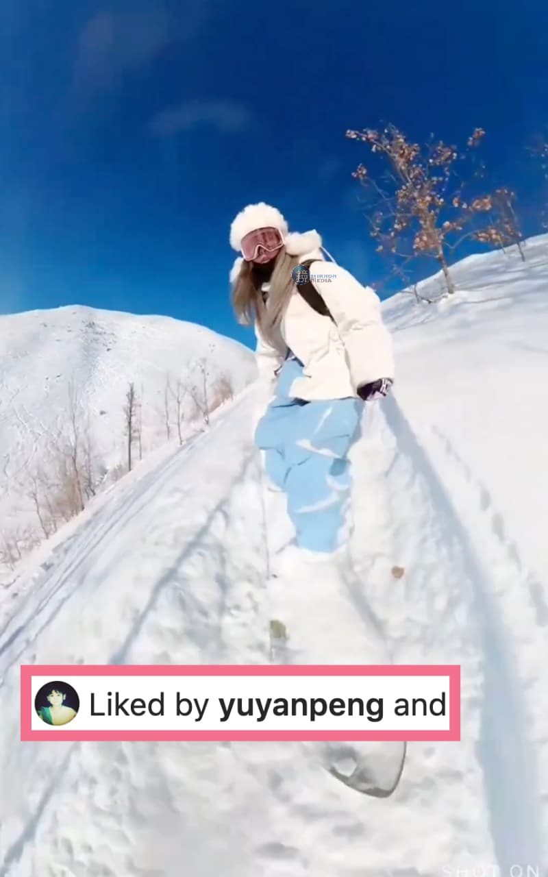 彭于晏在北海道,正妹網紅同時發表滑雪影片,彭于晏也按讚。(翻攝自IG)