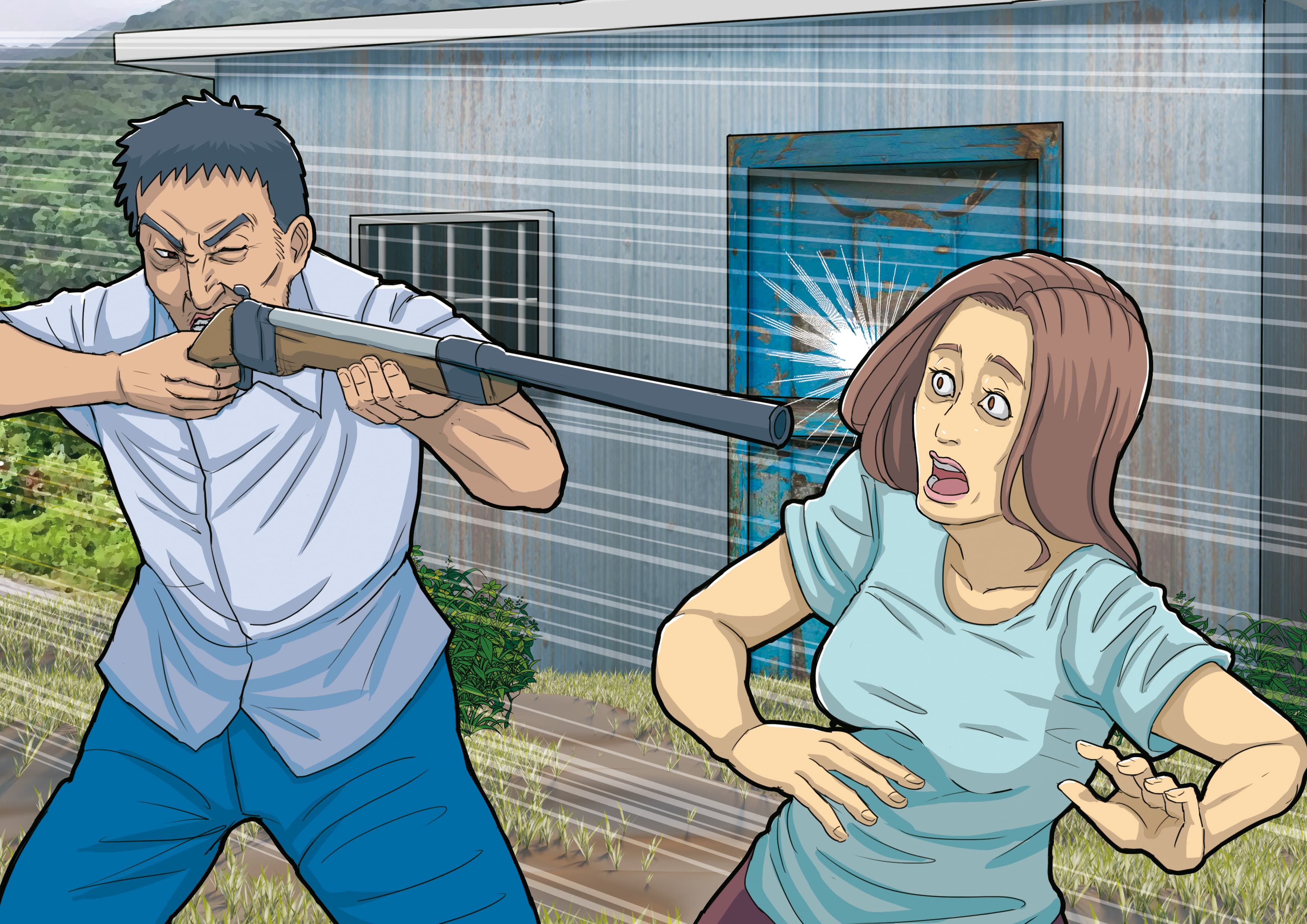 彭男以獵槍射擊徐女頭部，還用鐵條刺其胸部直到斷氣，手段凶殘。