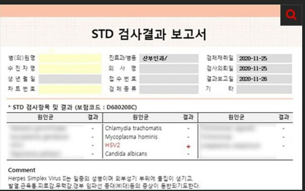 爆料者公開自己的性病檢查結果。(翻攝自網路)
