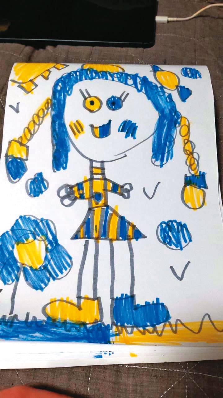 安娜.沃爾科娃女兒的自畫像。小女孩今年6歲,就讀基輔的私立幼稚園大班。(安娜提供)