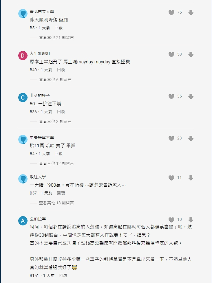 Dcard上不少網友分享自己購入星宇股票的情況。(翻攝自Dcard)