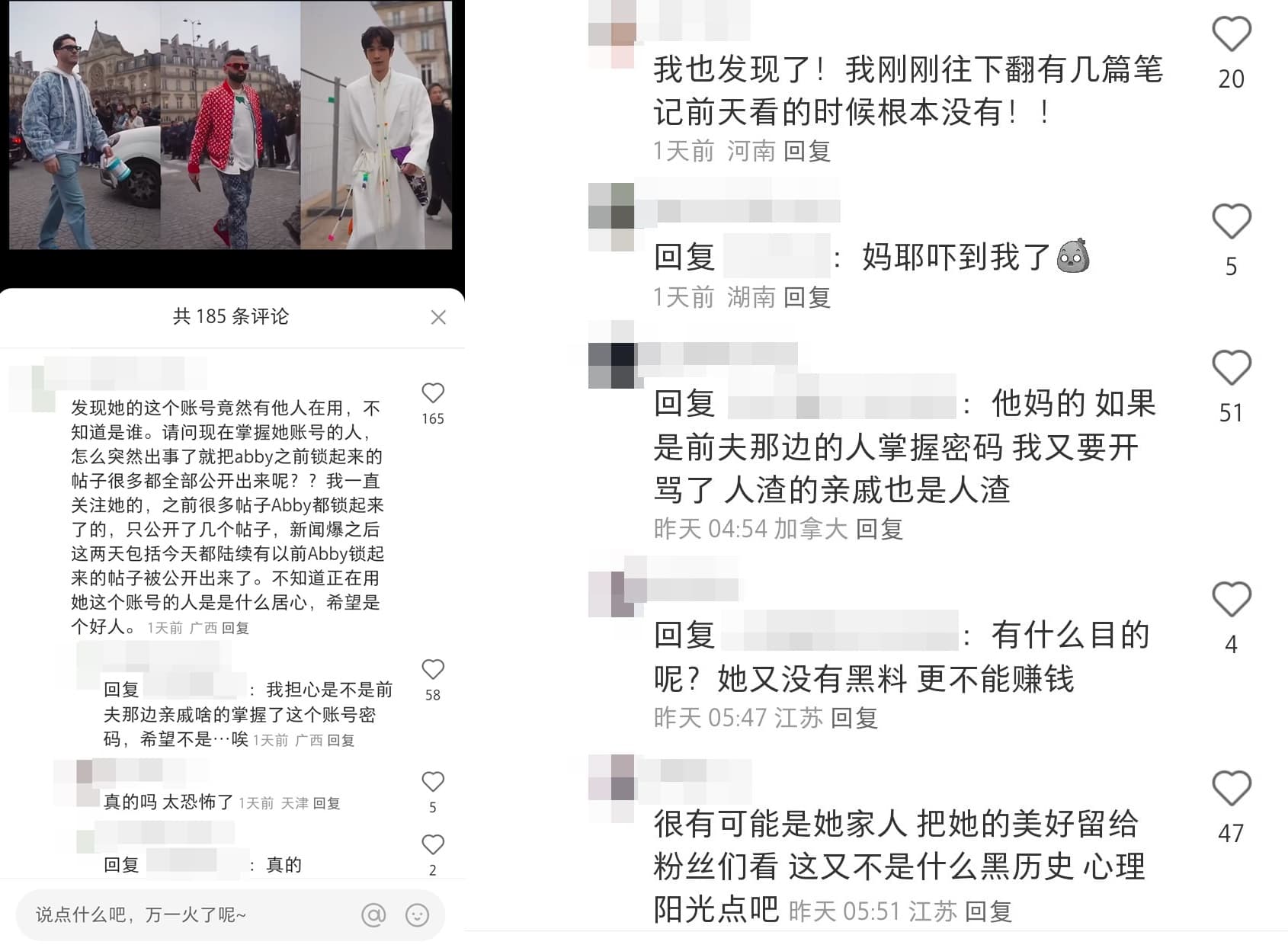 有粉絲發現蔡天鳳小紅書隱藏的貼文被逐一公開。(翻攝自蔡天鳳小紅書)