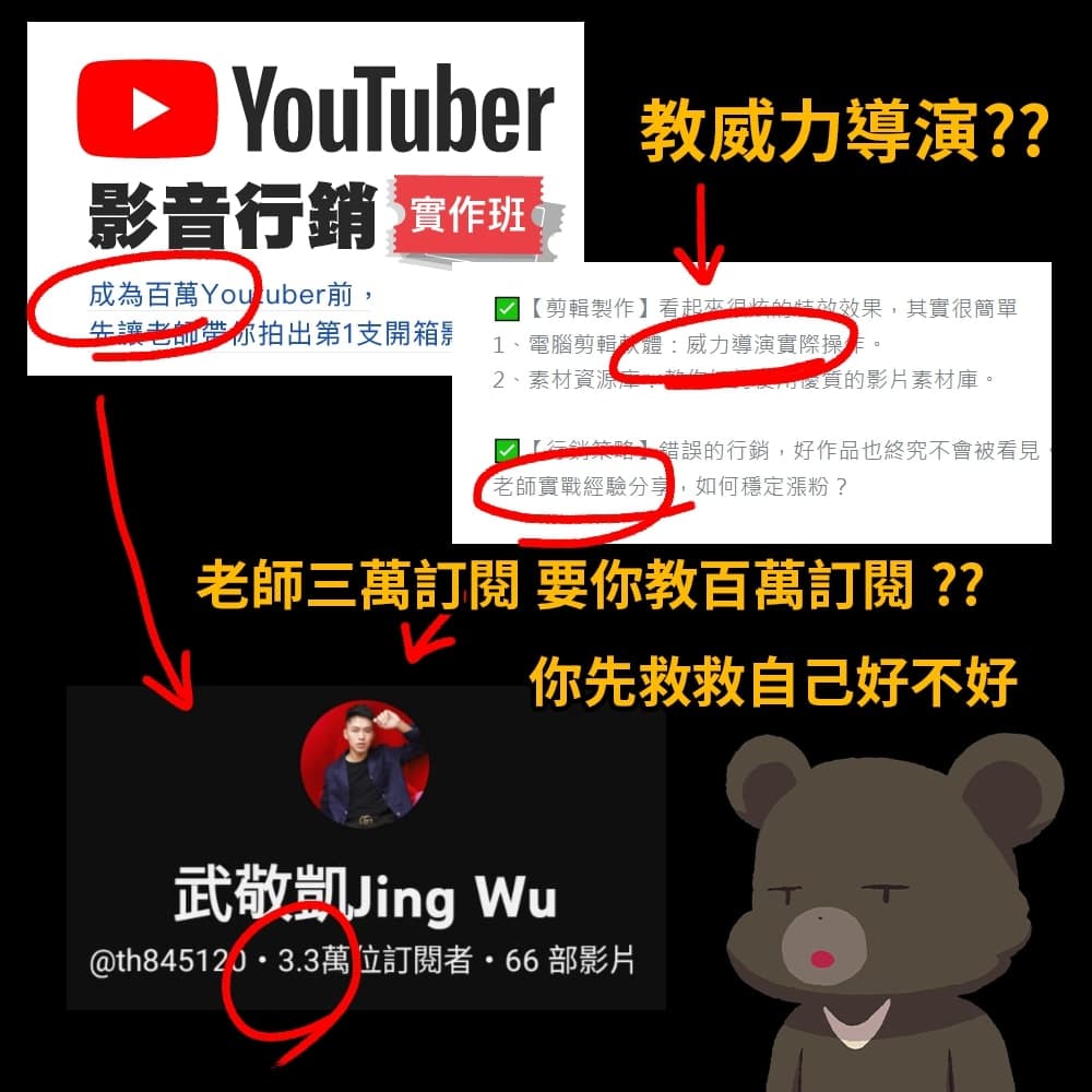 文化大學推廣教育部近日推出「Youtuber影音行銷實作班」收費課程,遭到知名Yter Cheap批評廣告不實。(翻攝自Cheap臉書)