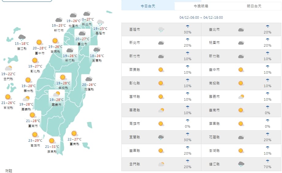 中央氣象局說明各地天氣狀況。(中央氣象局提供)